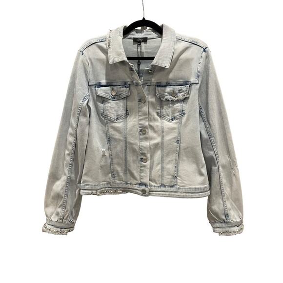 NWT / Orly / Boutique Distressed Light Denim Jacket with Bead Accents - Picture 1 of 7